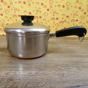 REVERE WARE Vintage 1 Qt Stainless Saucepan Copper Bottom w/Lid, Clinton Ill, US